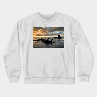 Black Nab and the wreck of the Admiral Von Tromp at sunset. Saltwick Bay, England Crewneck Sweatshirt